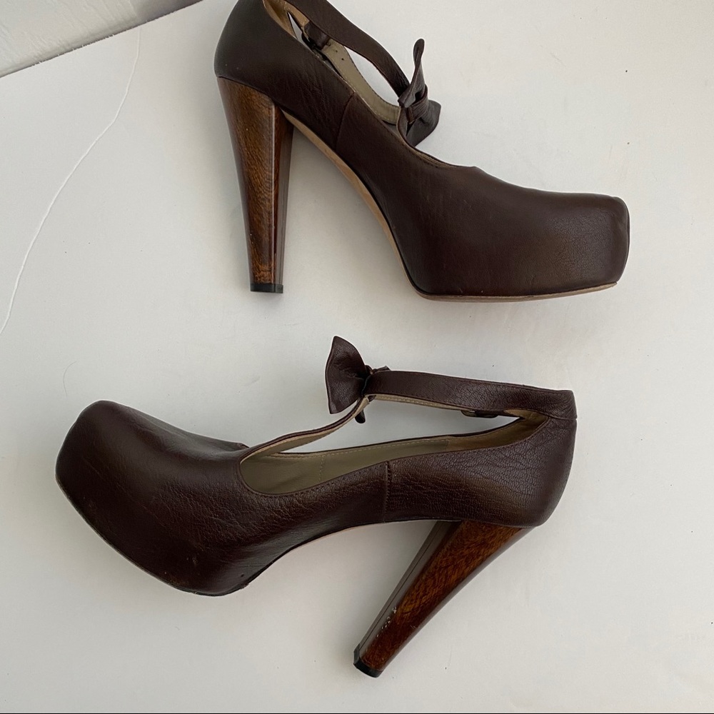 Tibi Brown Platform Heels with Bow Detail Sz 39 - Picture 4 of 10